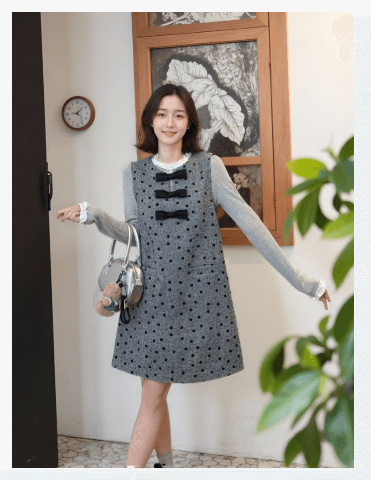 새로운 한 부서 작은 샤넬 스타일 품격 패션 나비 매듭 연령 감소 조끼 스커트 기본 셔츠 임산부 투피스 슈트 상세 이미지 1