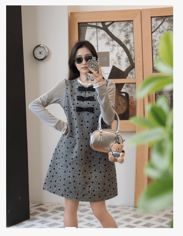 새로운 한 부서 작은 샤넬 스타일 품격 패션 나비 매듭 연령 감소 조끼 스커트 기본 셔츠 임산부 투피스 슈트 상세 이미지 7