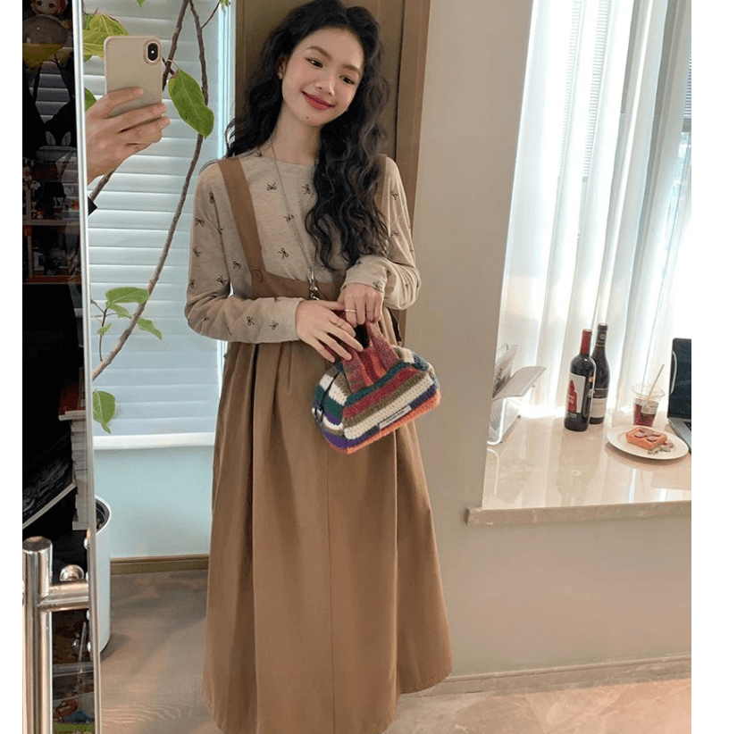 봄 새로운 인터넷 유명인 달콤함 연령 감소 품격 슬림해 보이는 나비 매듭 맨위 조끼 스커트 임산부 투피스 세트 이미지 4
