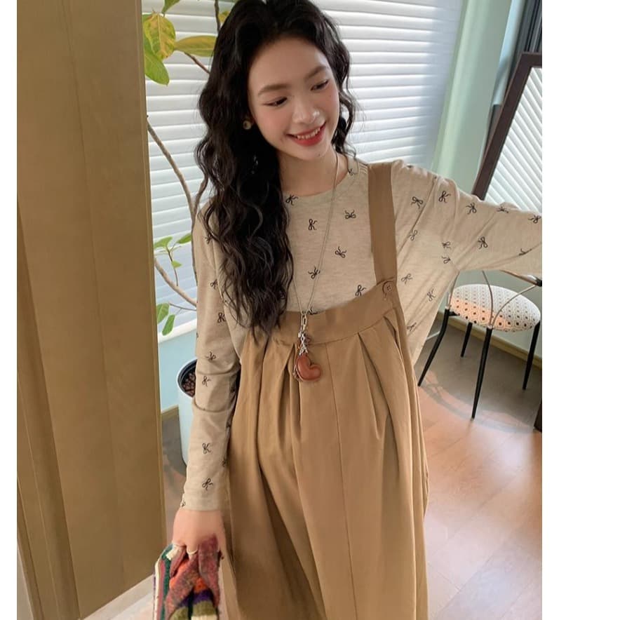 봄 새로운 인터넷 유명인 달콤함 연령 감소 품격 슬림해 보이는 나비 매듭 맨위 조끼 스커트 임산부 투피스 세트 이미지 5