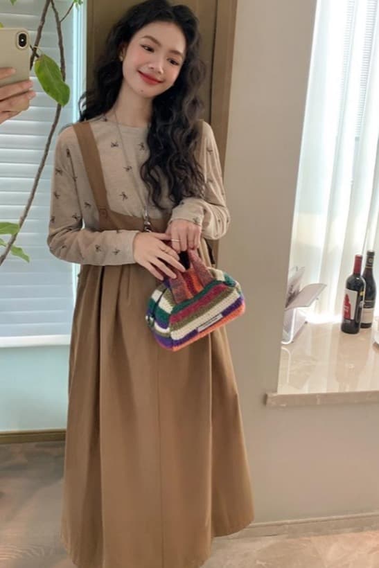 봄 새로운 인터넷 유명인 달콤함 연령 감소 품격 슬림해 보이는 나비 매듭 맨위 조끼 스커트 임산부 투피스 세트 이미지 6