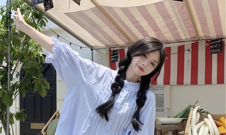 출산 착용 세트 여름 얇은 스타일 거품 소매 루즈핏 셔츠 맨위 10 복부 지지 반신 스커트 투피스 세트 여름 드레스 상세 이미지 18