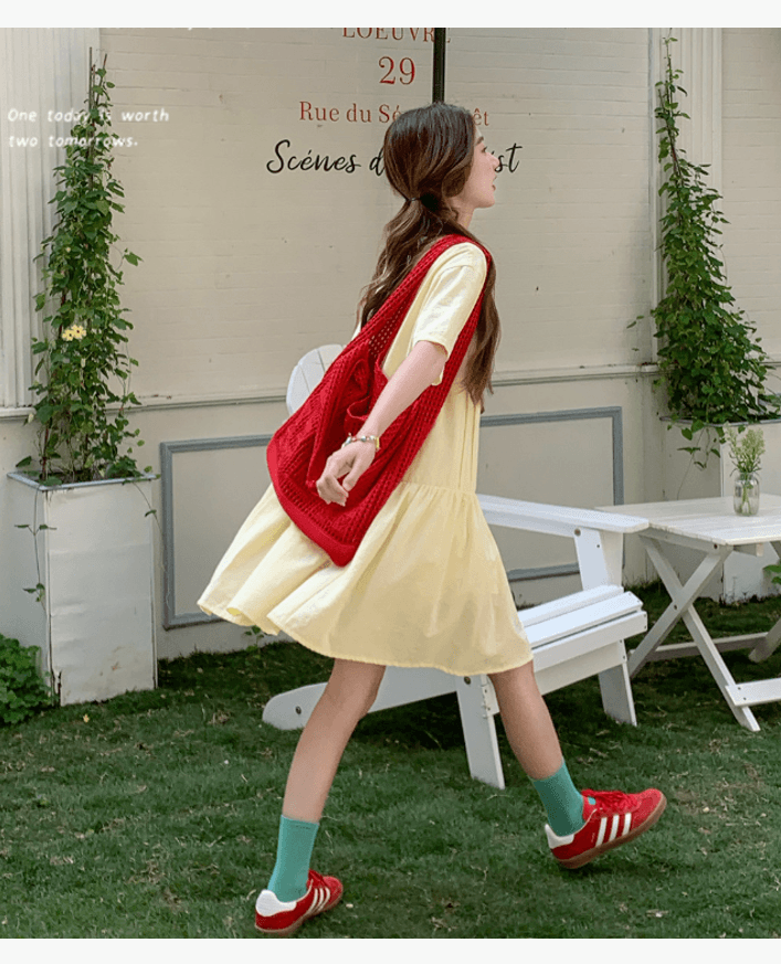 프랑스식 부드러운 바람 황색 수유 드레스 여름 고유 한 아름다운 루즈핏 임산부 치마 상세 이미지 7