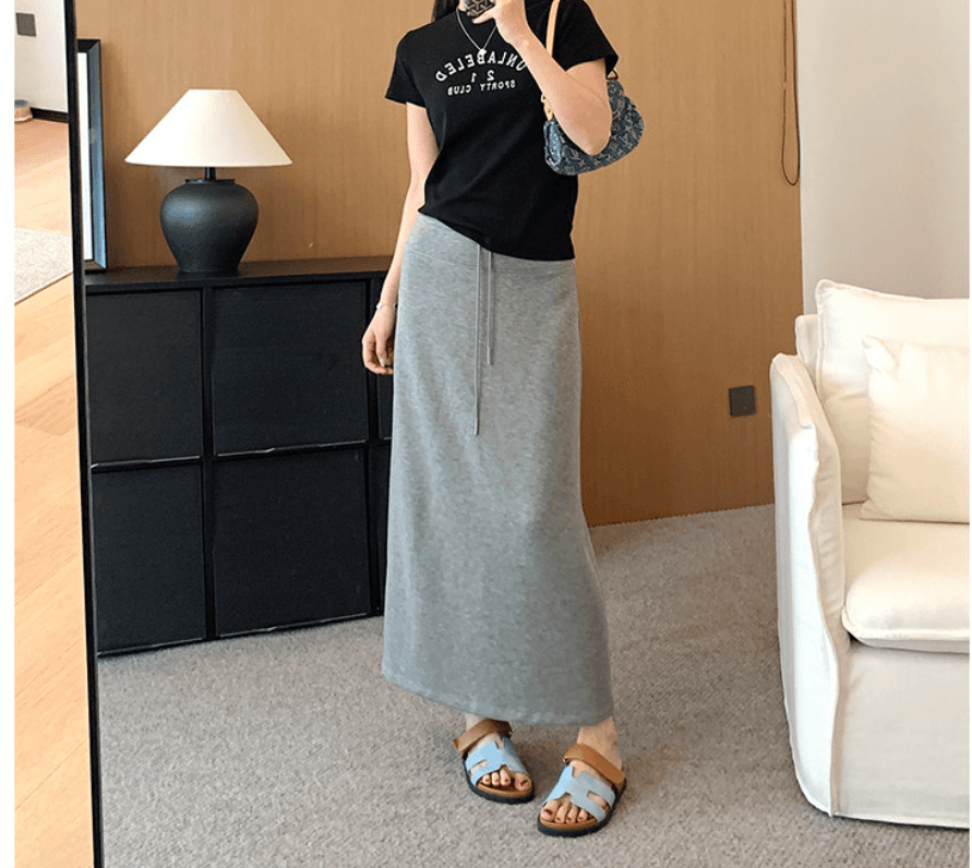임산부 도루 순천 실크 코튼 와이드 허리 머리 트임 스트레이트 치마 캐주얼 한 마디 없음 복부 지지 임산부 반신 스커트 상세 이미지 10