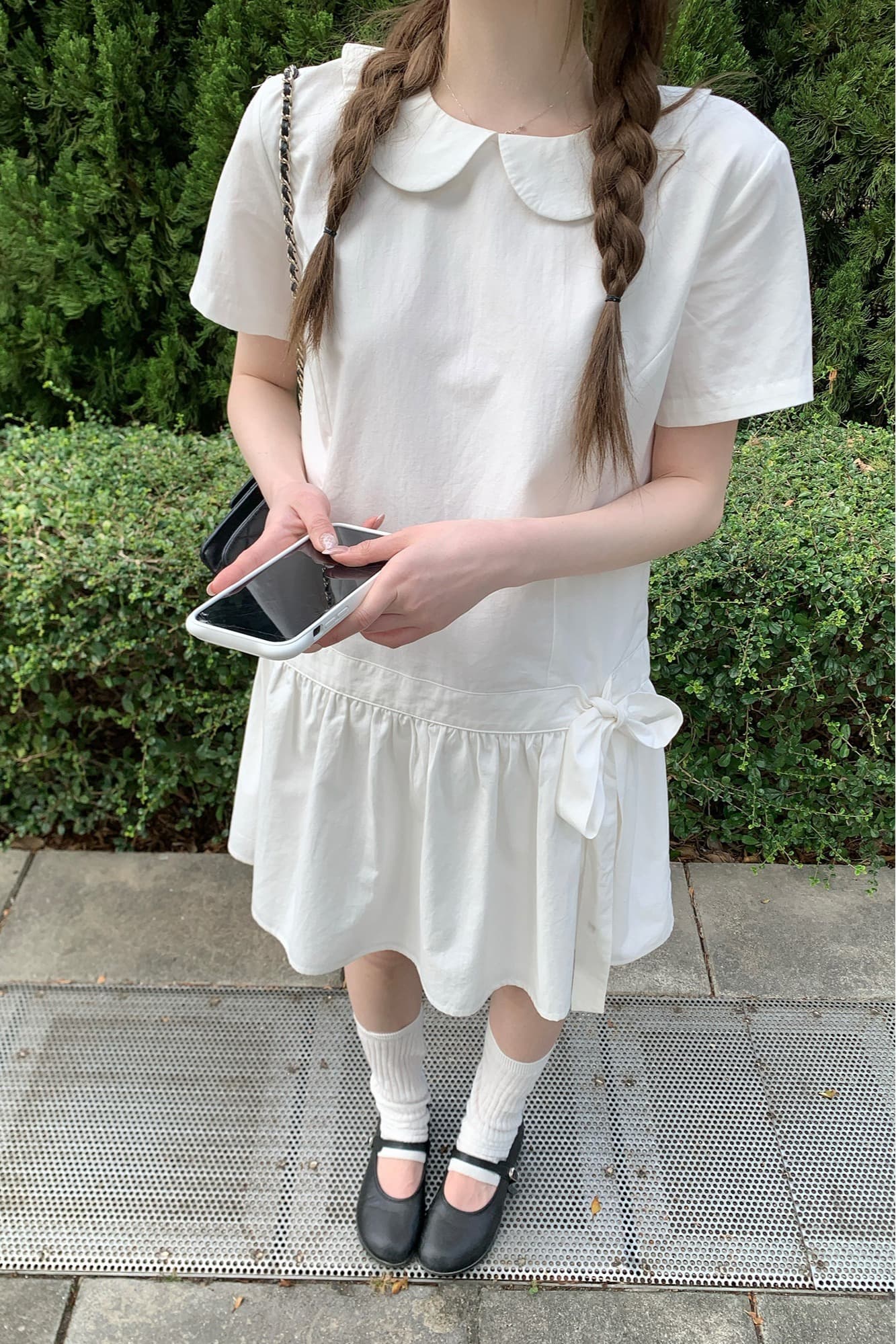 선물 물품 새로운 베이비 칼라 여름 루즈핏 캐주얼 슬림해 보이는 디자인 센스 나비 매듭 임산부 드레스 미니 스커트 이미지 6