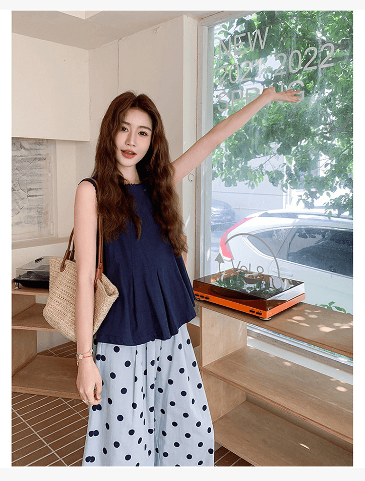 프랑스식 레이스 조끼 도트 무늬 캐주얼 바지 세트 여름 새로운 루즈핏 폭발 임산부 투피스 세트 상세 이미지 4
