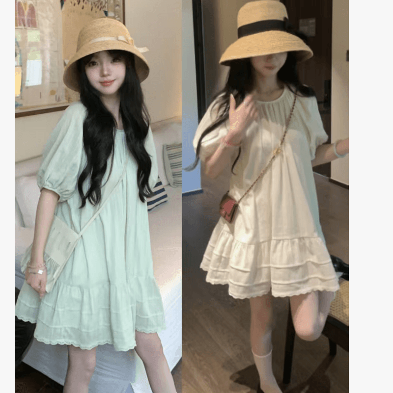 선물 물품 프랑스식 새로운 슈퍼 잘 생긴 박하 녹색 드레스 여름 거품 소매 루즈핏 케이크 출산 스커트