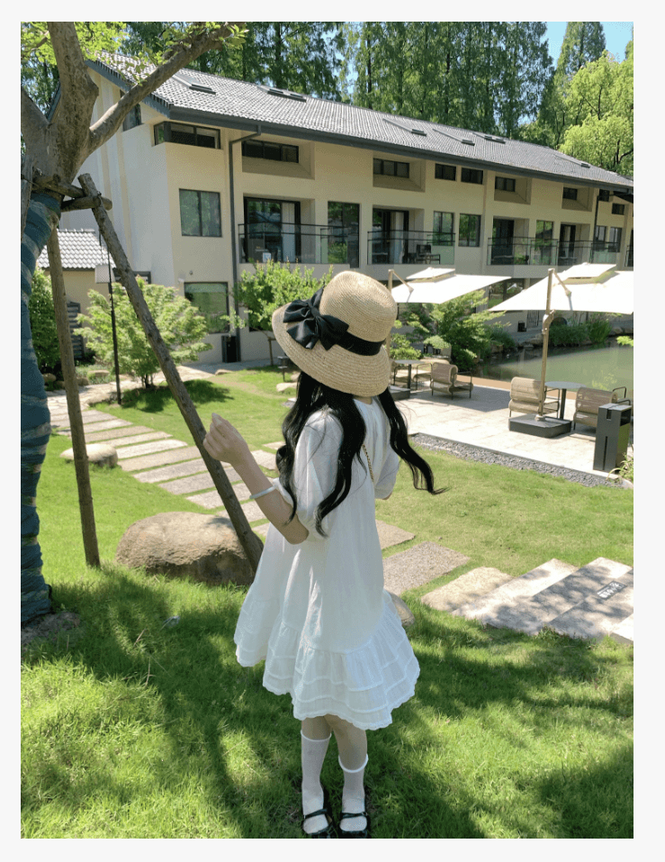 선물 물품 프랑스식 새로운 슈퍼 잘 생긴 화이트 드레스 여름 거품 소매 루즈핏 케이크 출산 스커트 상세 이미지 7