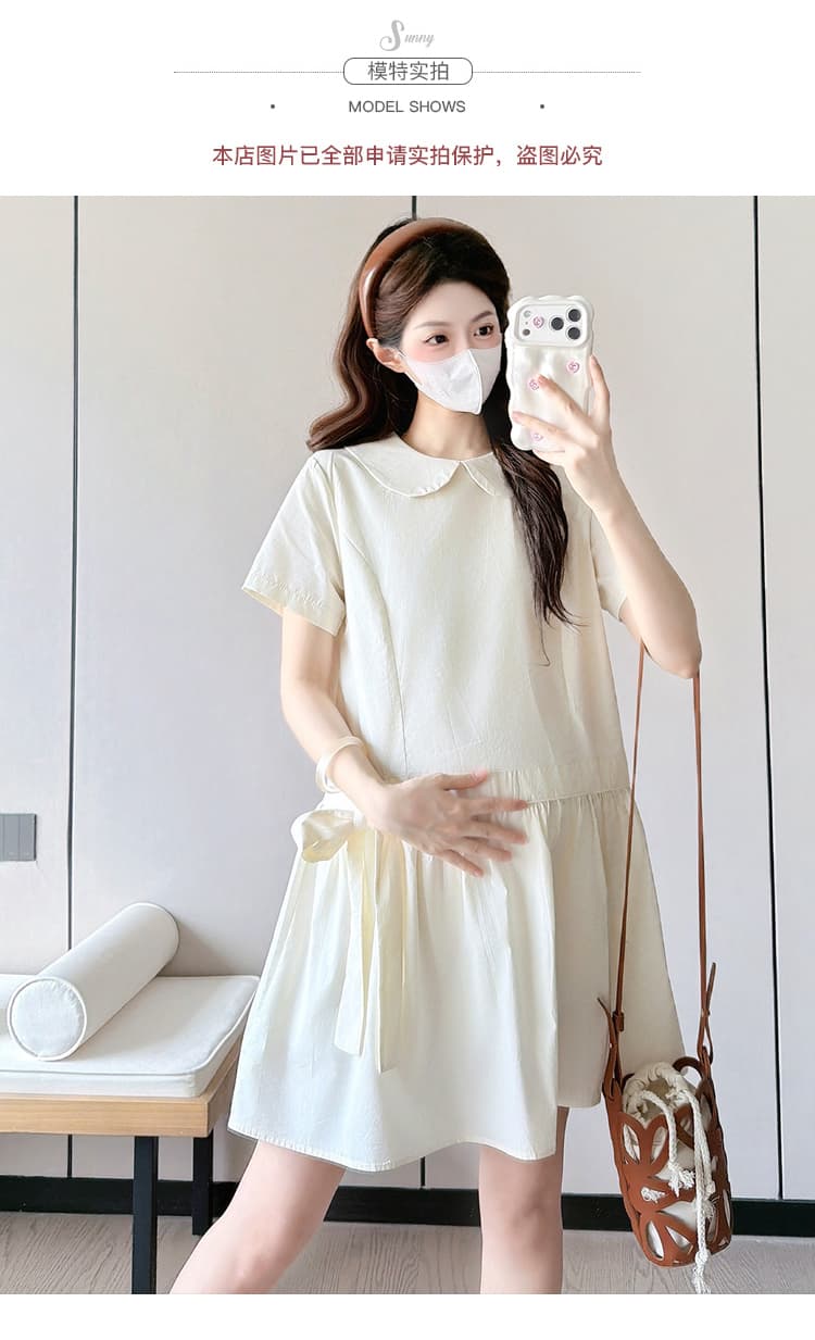 선물 물품 실사 새로운 베이비 칼라 여름 루즈핏 캐주얼 슬림해 보이는 디자인 센스 나비 매듭 임산부 드레스 미니 스커트 상세 이미지 8