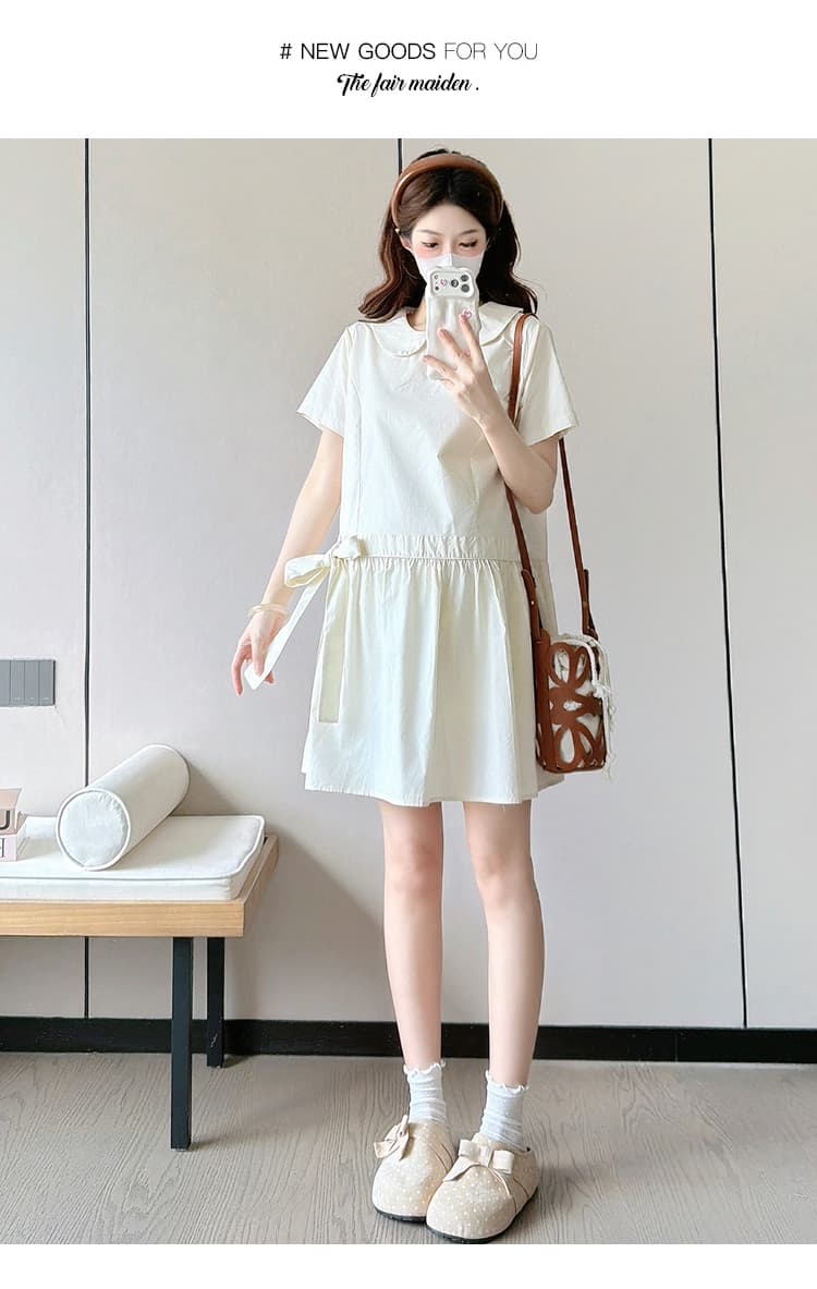 선물 물품 실사 새로운 베이비 칼라 여름 루즈핏 캐주얼 슬림해 보이는 디자인 센스 나비 매듭 임산부 드레스 미니 스커트 상세 이미지 10