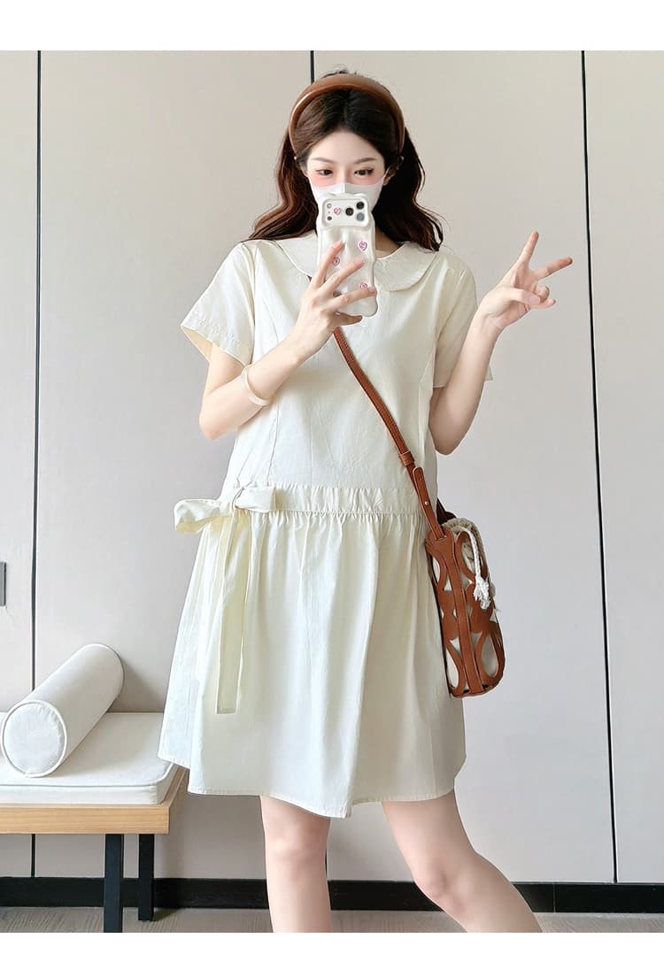 선물 물품 실사 새로운 베이비 칼라 여름 루즈핏 캐주얼 슬림해 보이는 디자인 센스 나비 매듭 임산부 드레스 미니 스커트 상세 이미지 14