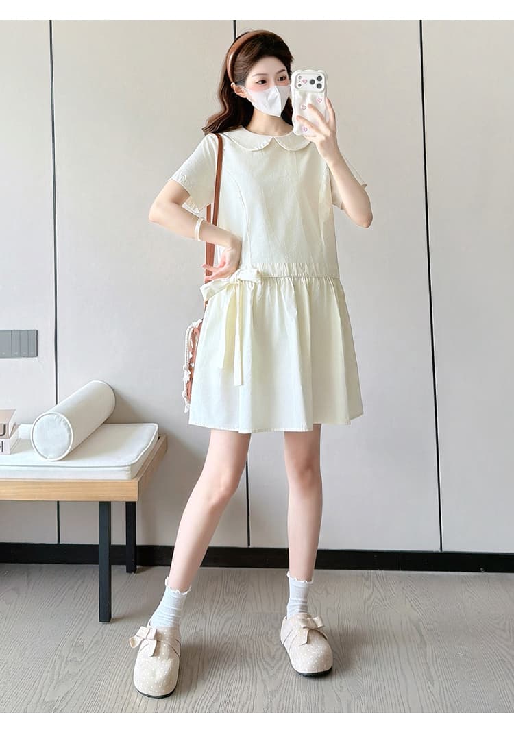 선물 물품 실사 새로운 베이비 칼라 여름 루즈핏 캐주얼 슬림해 보이는 디자인 센스 나비 매듭 임산부 드레스 미니 스커트 상세 이미지 17