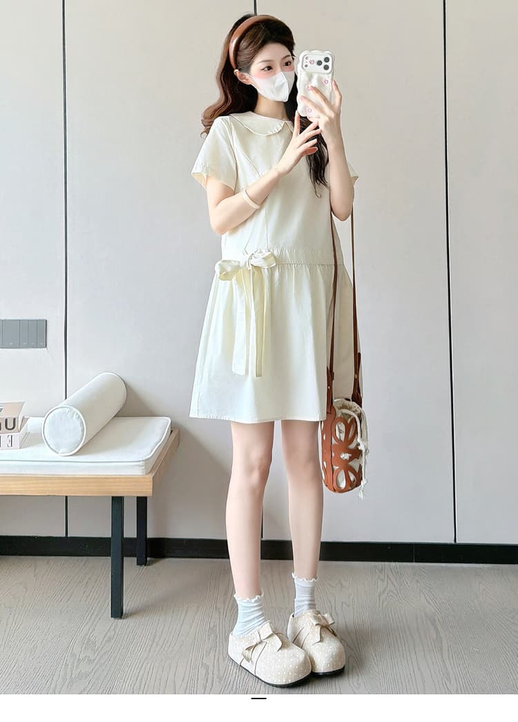 선물 물품 실사 새로운 베이비 칼라 여름 루즈핏 캐주얼 슬림해 보이는 디자인 센스 나비 매듭 임산부 드레스 미니 스커트 상세 이미지 18