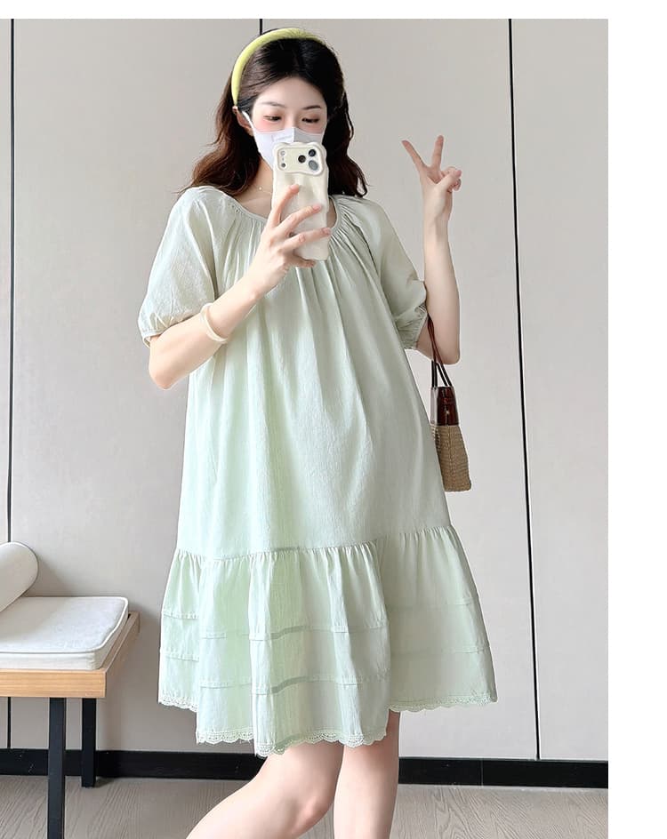 선물 물품 실사 프랑스식 새로운 슈퍼 잘 생긴 박하 녹색 드레스 여름 거품 소매 루즈핏 케이크 출산 스커트 상세 이미지 11