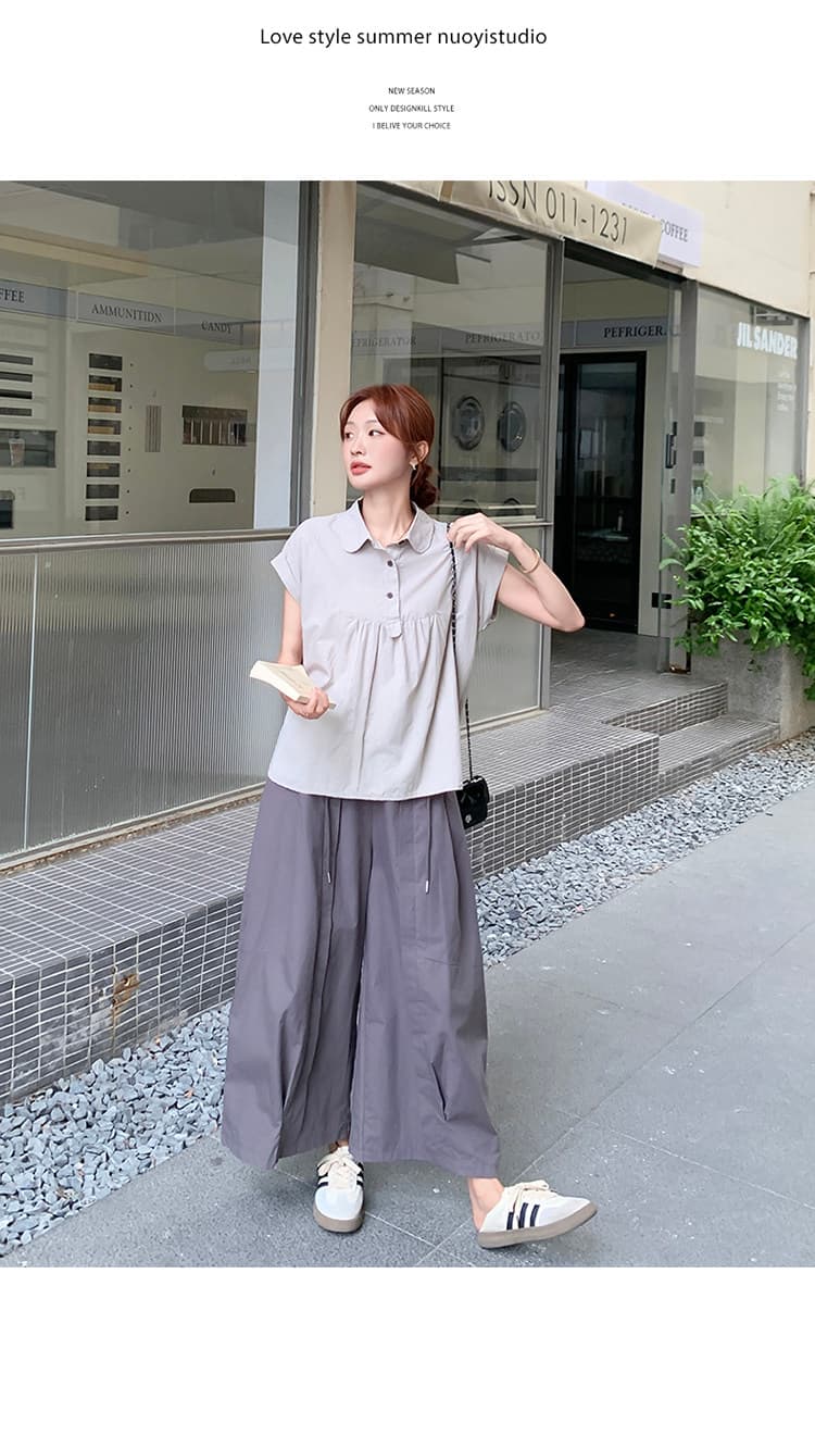 선물 물품 캐주얼 반팔 셔츠 디자인 센스 와이드 레그 팬츠 세트 여름 폭발 루즈핏 슬림해 보이는 임산부 투피스 슈트 상세 이미지 17