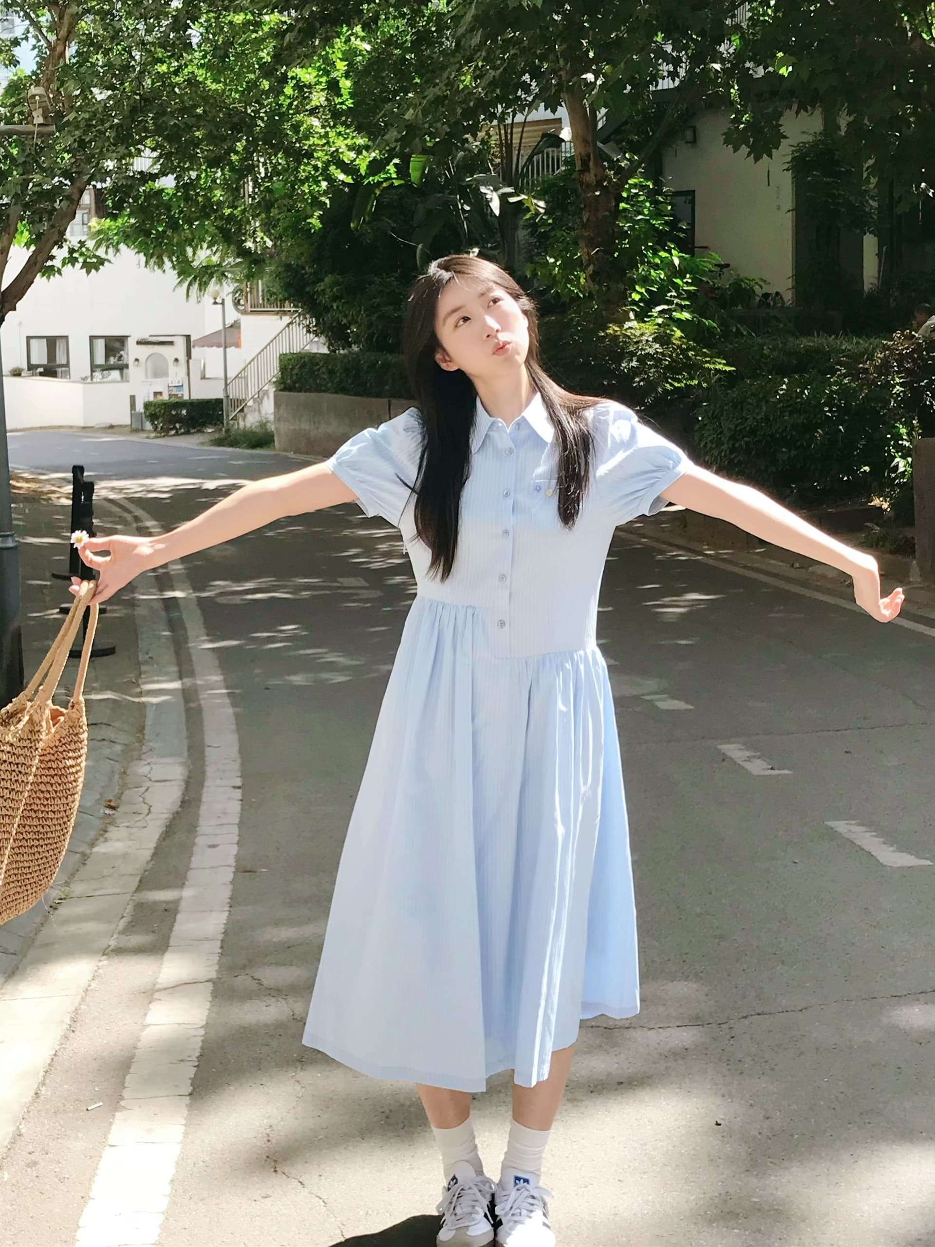 선물 물품 새로운 여름 파란색 스트라이프 롱 스커트 잘못된 게재 위치 허리 선 디자인 달콤함 셔츠 드레스 임산부 롱 스커트 이미지 4