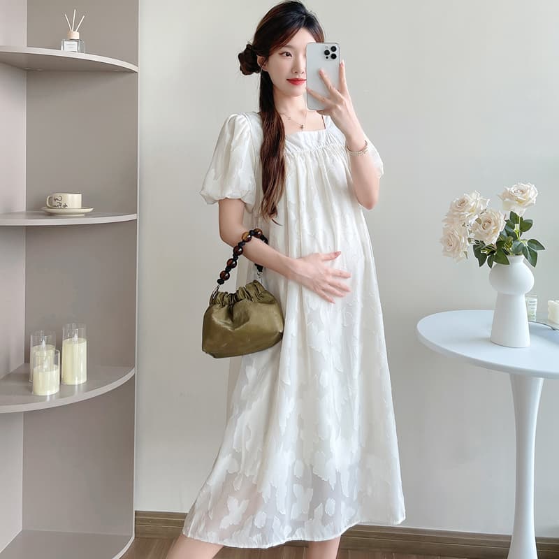 선물 물품 실사 임산부 드레스 여름 새로운 부드러운 휴가 바람을 피우다 롱 코트 레이스 자수 임산부 치마 이미지 5