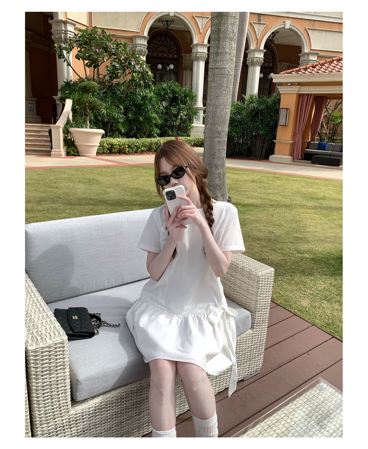 선물 물품 새로운 베이비 칼라 여름 루즈핏 캐주얼 슬림해 보이는 디자인 센스 나비 매듭 임산부 드레스 미니 스커트 상세 이미지 7