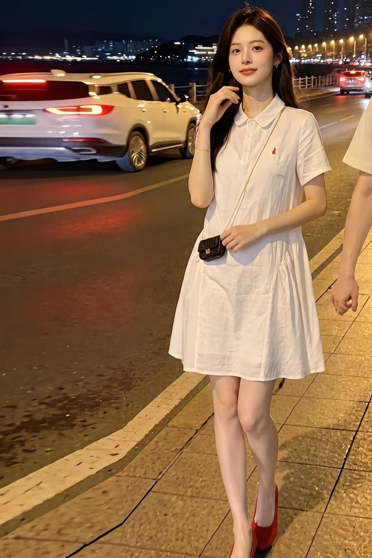여름 새로운 Chic 미니멀리즘 자수 다용도 드레스 루즈핏 통기성 셔츠 POLO 칼라 임산부 치마 이미지 6