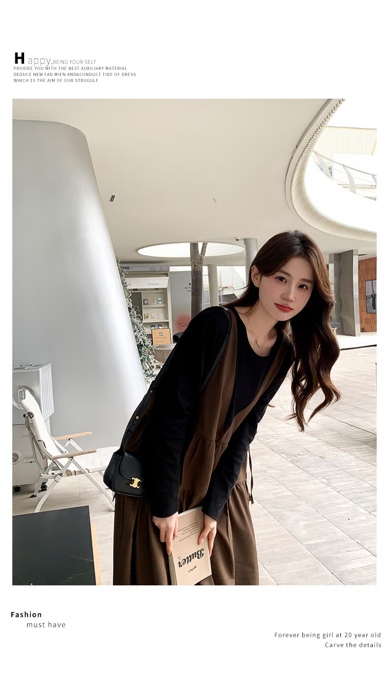 선물 가을 커피 색상 페이크 레이어드 패치워크 중간 길이 드레스 새로운 프랑스식 달콤함 품격 다용도 임산부 치마 상세 이미지 9