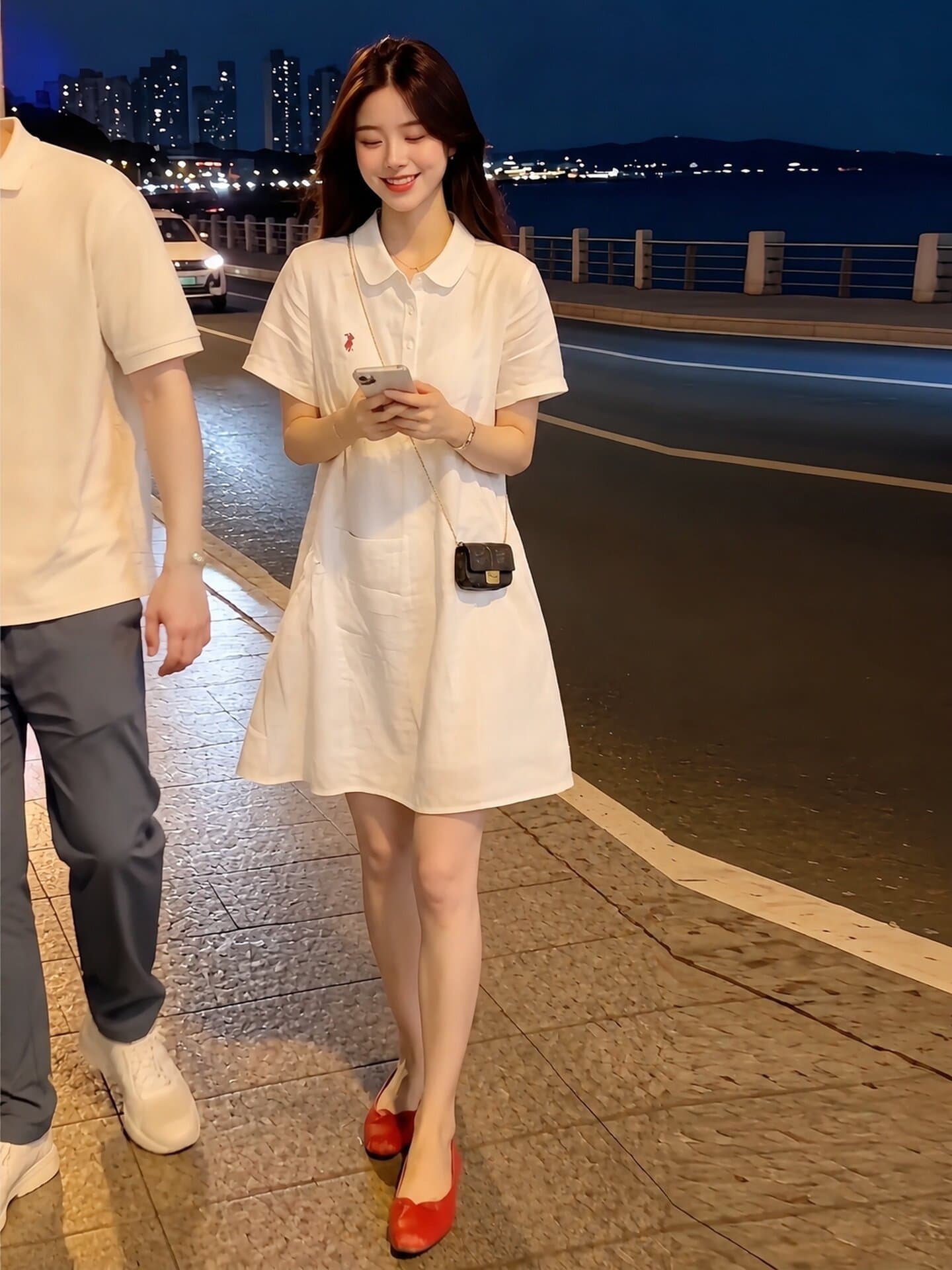 선물 물품 여름 새로운 Chic 미니멀리즘 자수 다용도 드레스 루즈핏 통기성 셔츠 POLO 칼라 임산부 치마 이미지 4