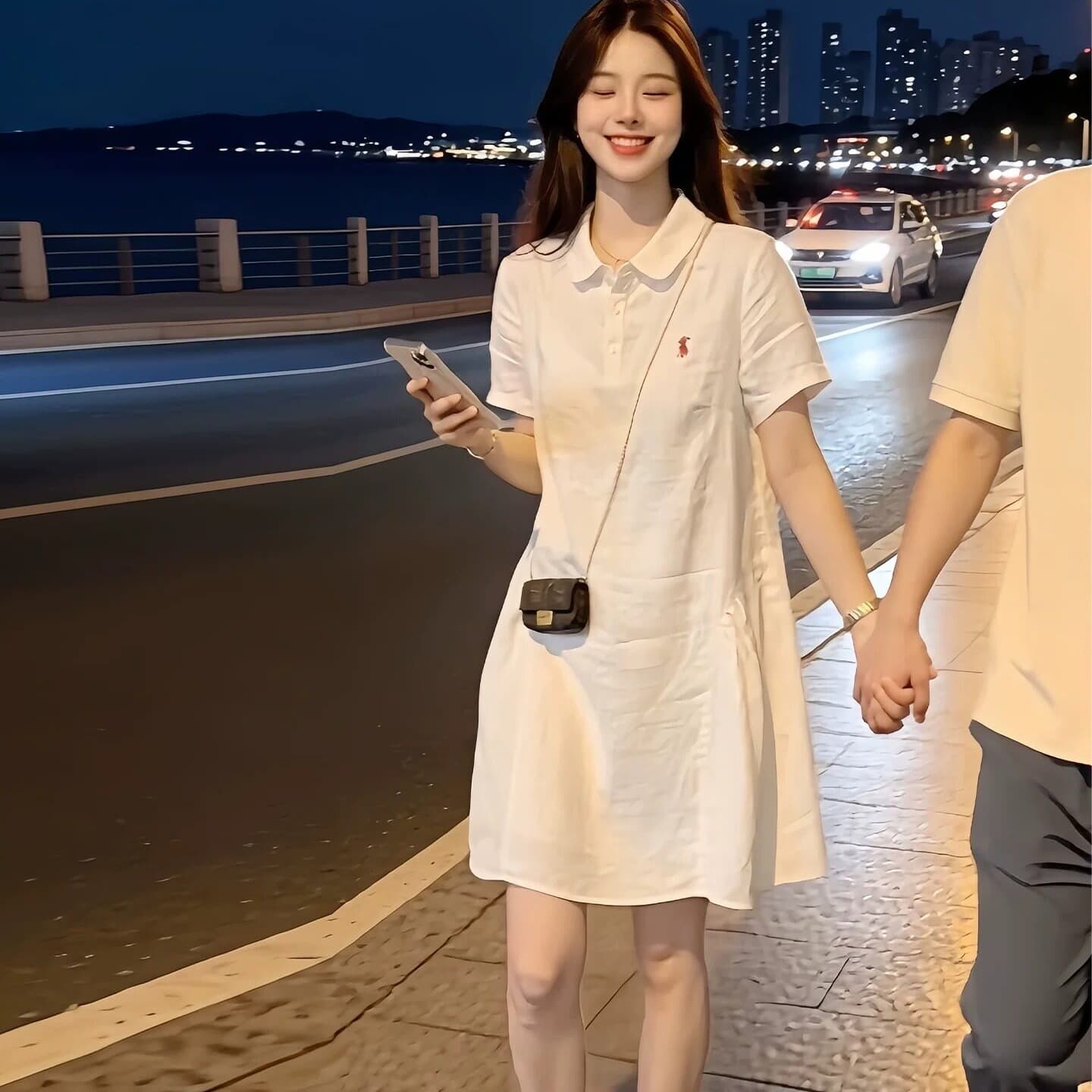 선물 물품 여름 새로운 Chic 미니멀리즘 자수 다용도 드레스 루즈핏 통기성 셔츠 POLO 칼라 임산부 치마 이미지 5
