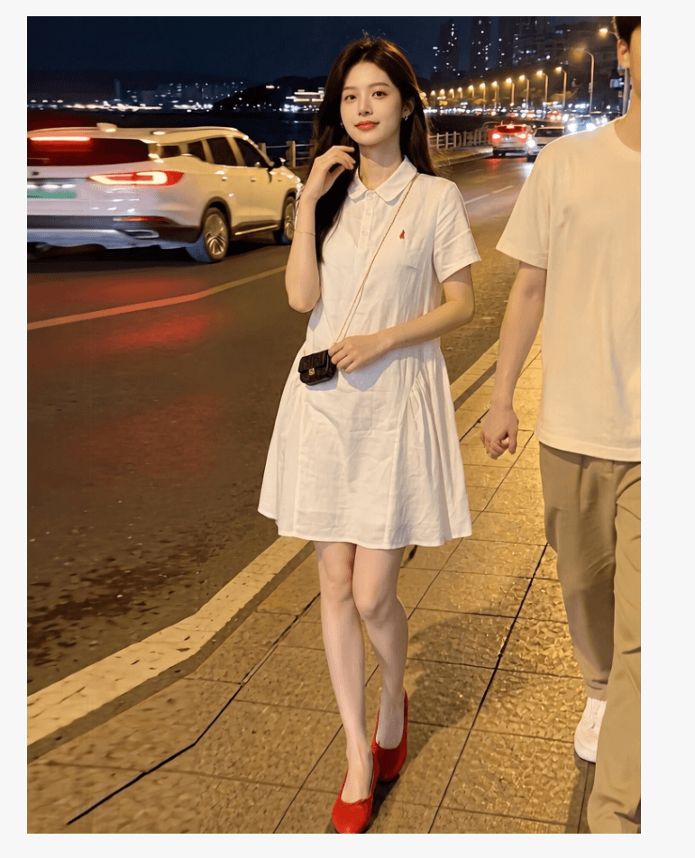 선물 물품 여름 새로운 Chic 미니멀리즘 자수 다용도 드레스 루즈핏 통기성 셔츠 POLO 칼라 임산부 치마 상세 이미지 10