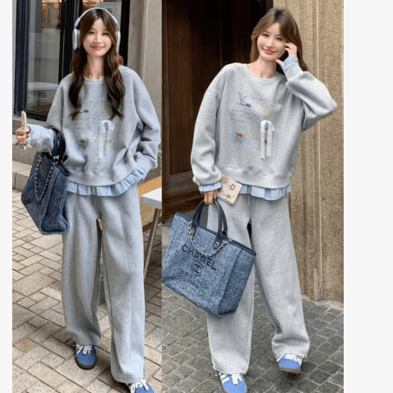 선물 물품 가을 새로운 한 부서 캐주얼 스포츠 슈트 장난기 넘치는 연령 감소 프린트 후드티 와이드 레그 팬츠 임산부 투피스 세트