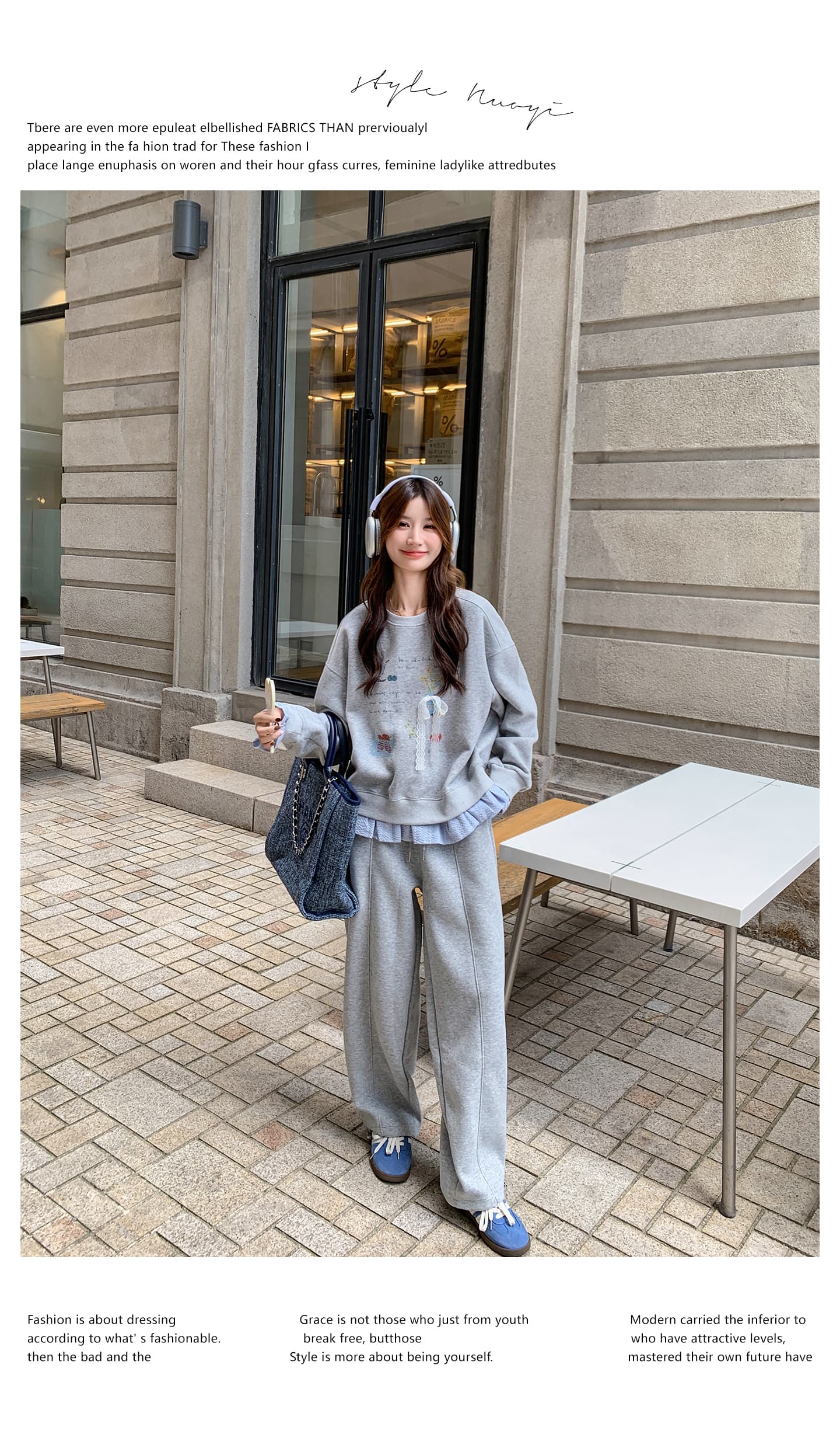 선물 물품 가을 새로운 한 부서 캐주얼 스포츠 슈트 장난기 넘치는 연령 감소 프린트 후드티 와이드 레그 팬츠 임산부 투피스 세트 상세 이미지 8