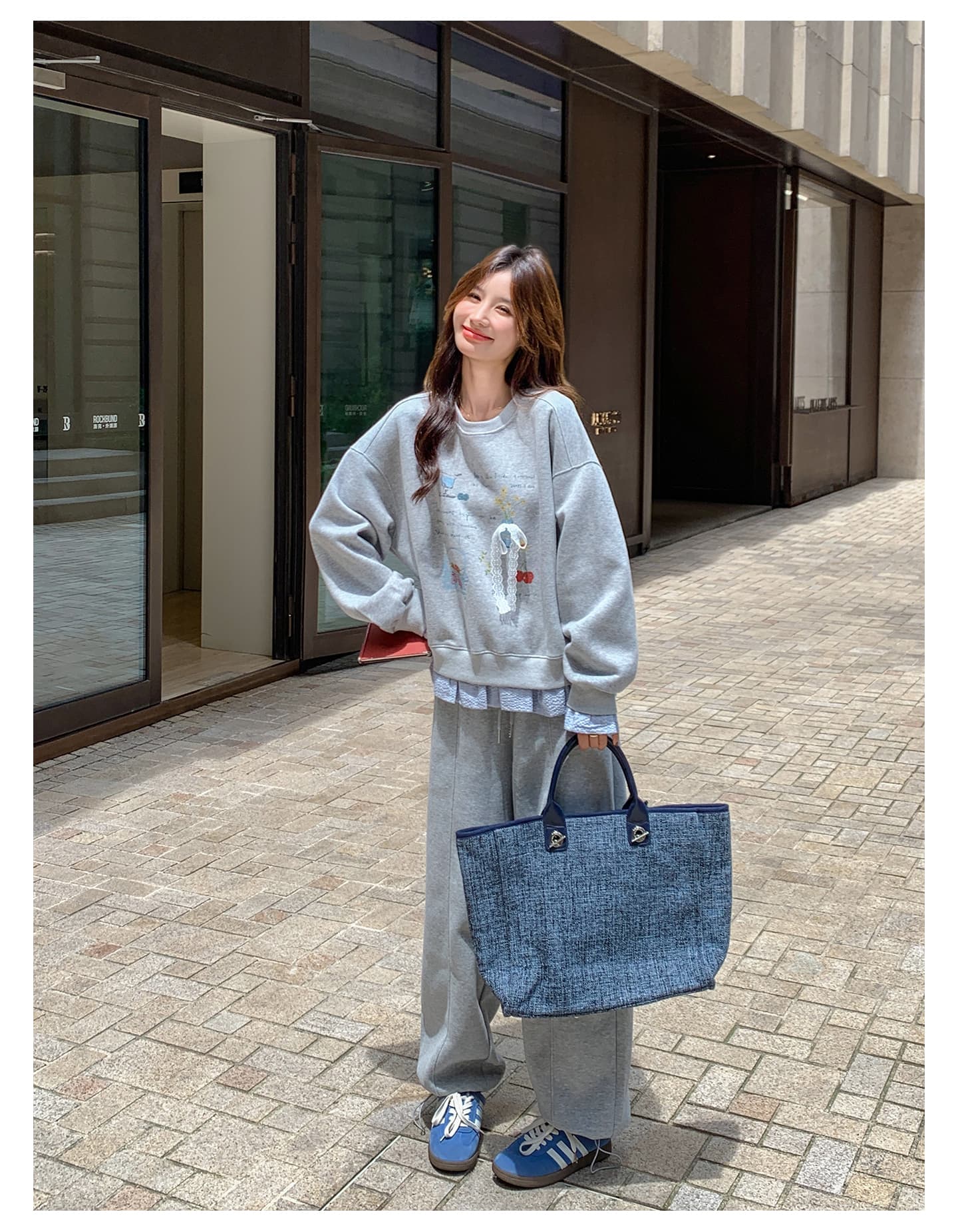 선물 물품 가을 새로운 한 부서 캐주얼 스포츠 슈트 장난기 넘치는 연령 감소 프린트 후드티 와이드 레그 팬츠 임산부 투피스 세트 상세 이미지 9