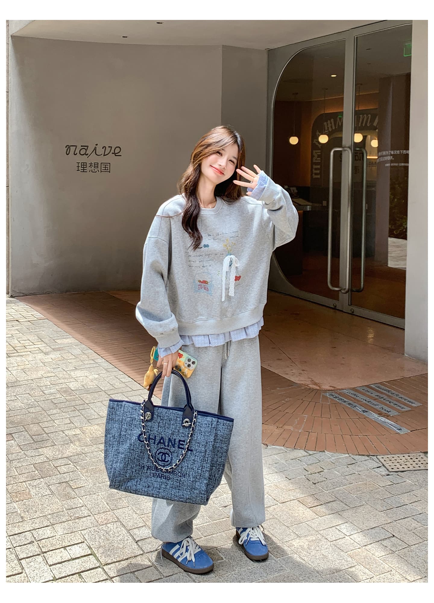 선물 물품 가을 새로운 한 부서 캐주얼 스포츠 슈트 장난기 넘치는 연령 감소 프린트 후드티 와이드 레그 팬츠 임산부 투피스 세트 상세 이미지 11