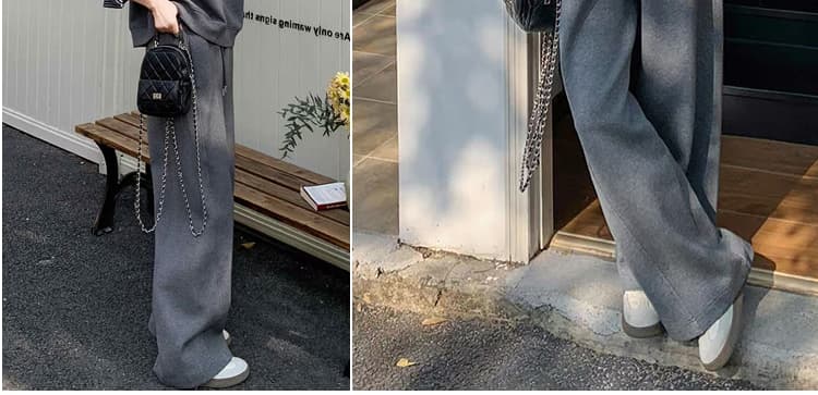 선물 물품 가을 새로운 회색 운동 캐주얼 스트라이프 패치워크 후드티 세트 디자인 센스 와이드 레그 팬츠 임산부 투피스 세트 상세 이미지 12