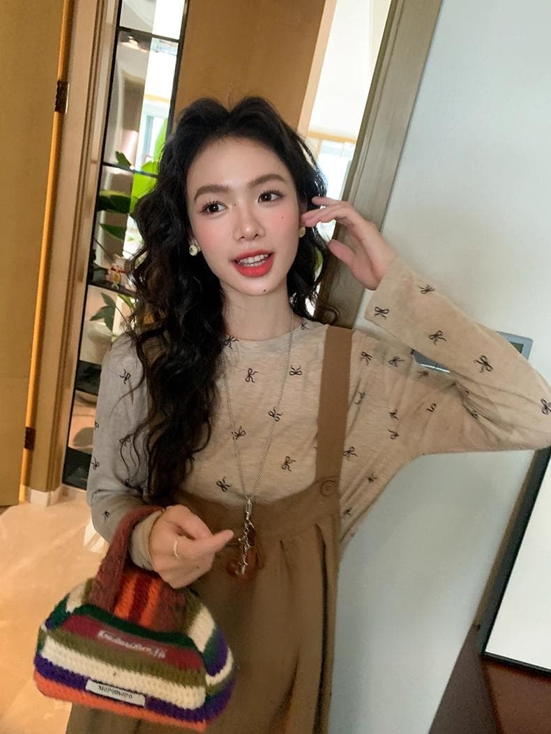 선물 물품 새로운 인터넷 유명인 달콤함 연령 감소 품격 슬림해 보이는 나비 매듭 맨위 조끼 스커트 임산부 투피스 세트 상세 이미지 9