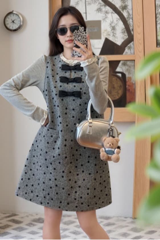 선물 물품 새로운 한 부서 작은 샤넬 스타일 품격 패션 나비 매듭 연령 감소 조끼 스커트 기본 셔츠 임산부 투피스 슈트 이미지 6