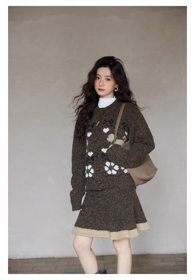 선물 물품 작은 키 루즈핏 느긋한 소뿔 버클 가을 겨울 착용 가져 가라. 스웨터 세트 새로운 니트 미니 스커트 임산부 세트 상세 이미지 11
