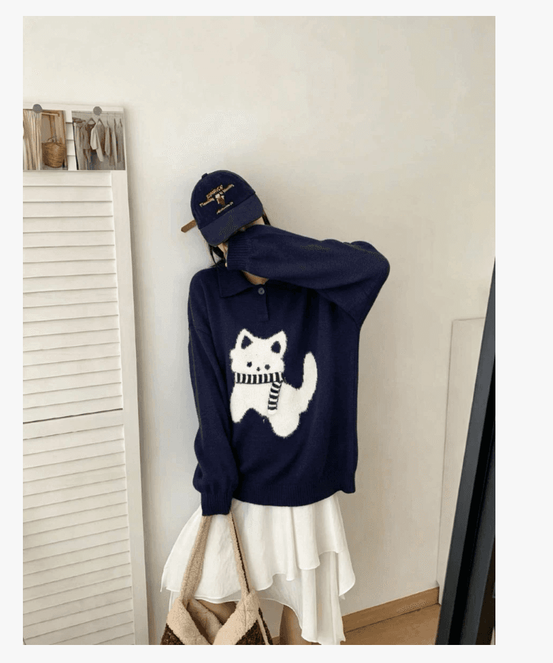 선물 물품 임산부 다용도 미니멀리즘 귀여운 일본식 한국 스타일 긴팔 루즈핏 두꺼운 니트 스웨터 외출용 트렌디 엄마 스웨터 이미지 4
