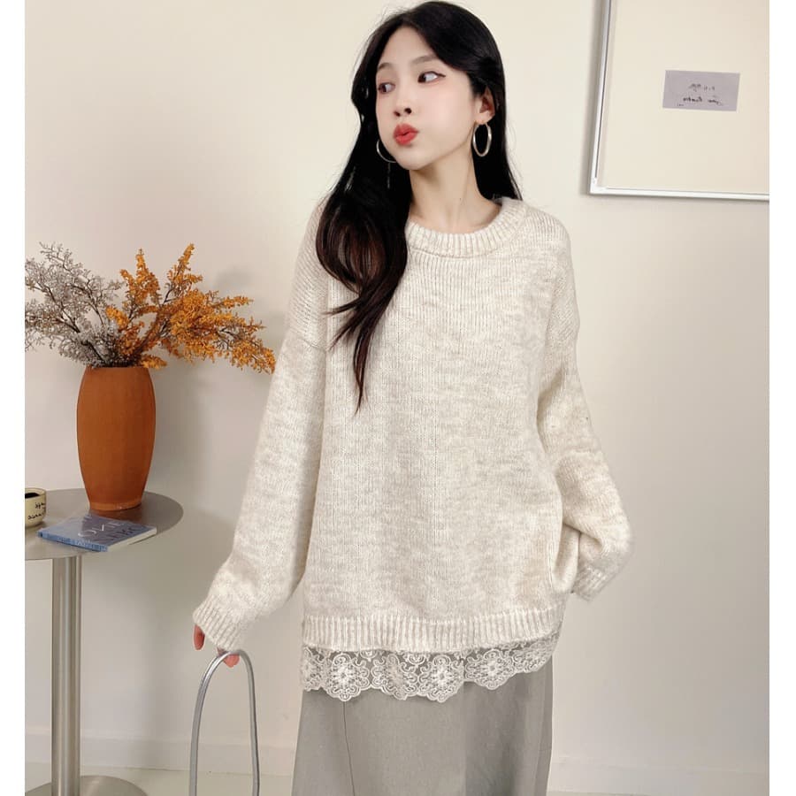 선물 물품 출산 착용 달콤함 레이스 싸움 연결 부드러운 느긋한 바람 스웨터 가을 겨울철 품격 디자인 센스 니트 맨위 이미지 5