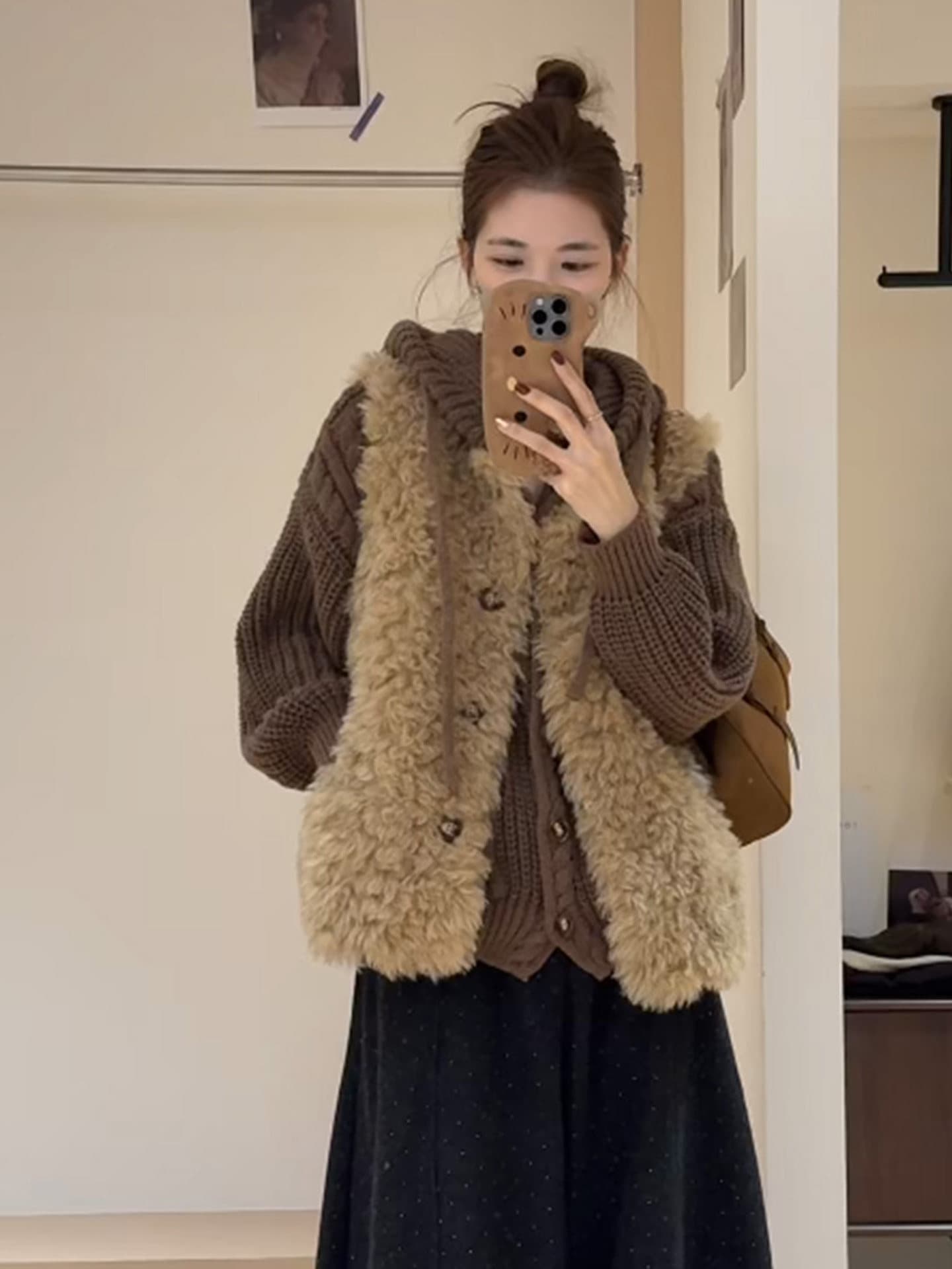 새로운 한 부서 모방 어린 양 플리스 베스트 가을 겨울철 보온 패션 루즈핏 임산부 재킷 이미지 2