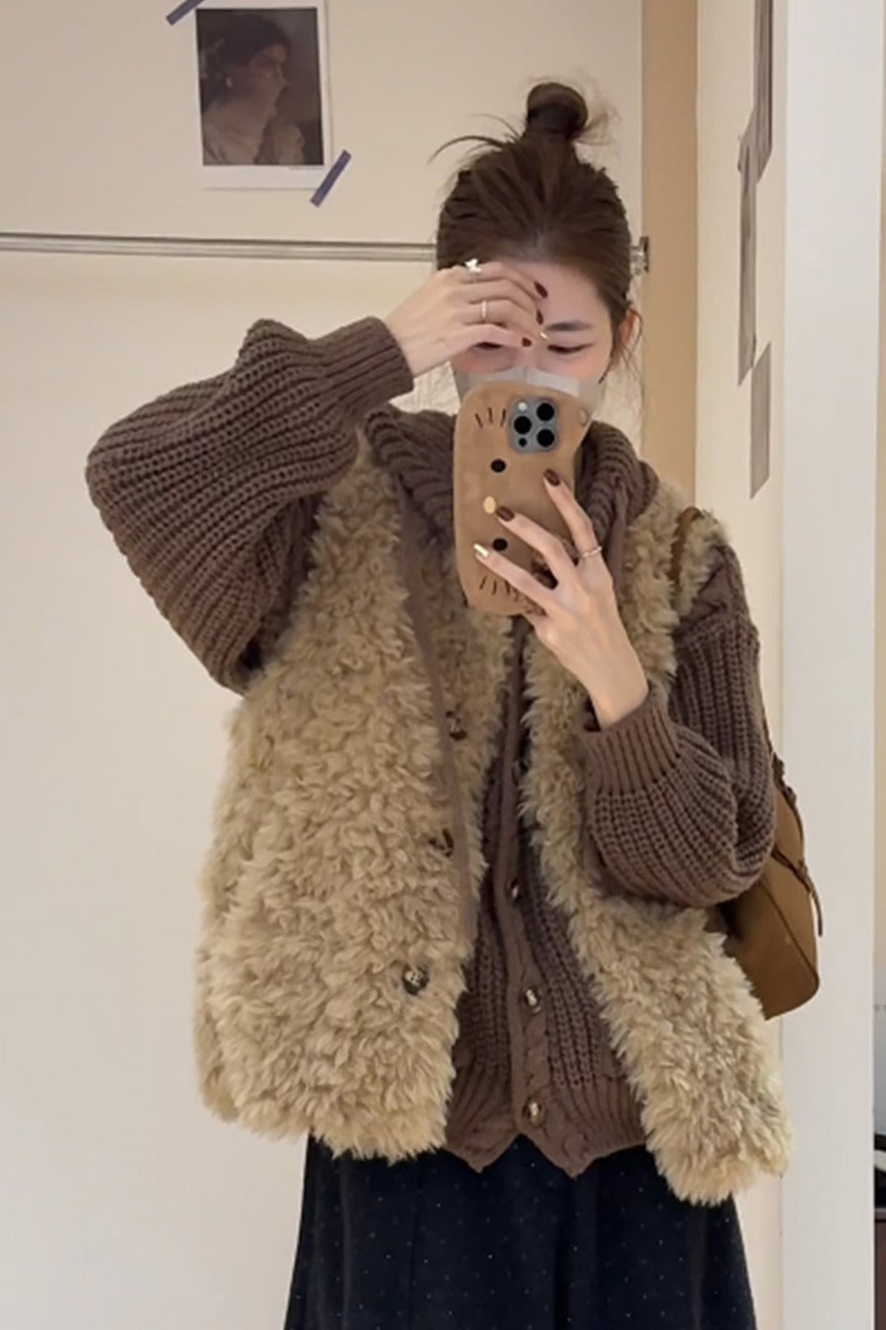 새로운 한 부서 모방 어린 양 플리스 베스트 가을 겨울철 보온 패션 루즈핏 임산부 재킷 이미지 6