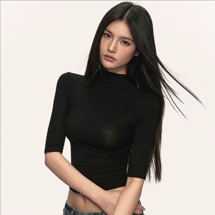 5 점 소매 티셔츠 여성 여름 7 점 반소매 디자인 센스 작은 대중 라운드 넥 몸매 가꾸기 긍정적 인 어깨 티셔츠 여성