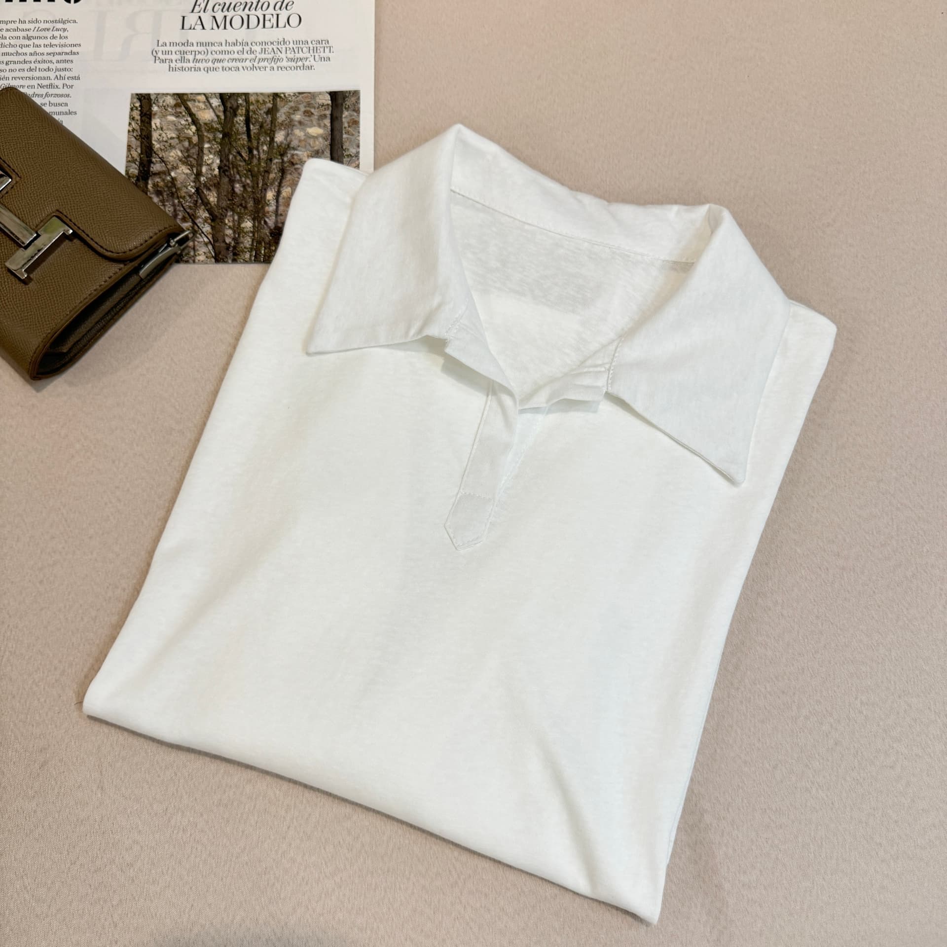 한 비 지아 인생 화이트 polo t 화이트 캐주얼 긴팔 티셔츠 여성 가을 루즈핏 폴로 칼라 POLO 셔츠 맨위 상세 이미지 8
