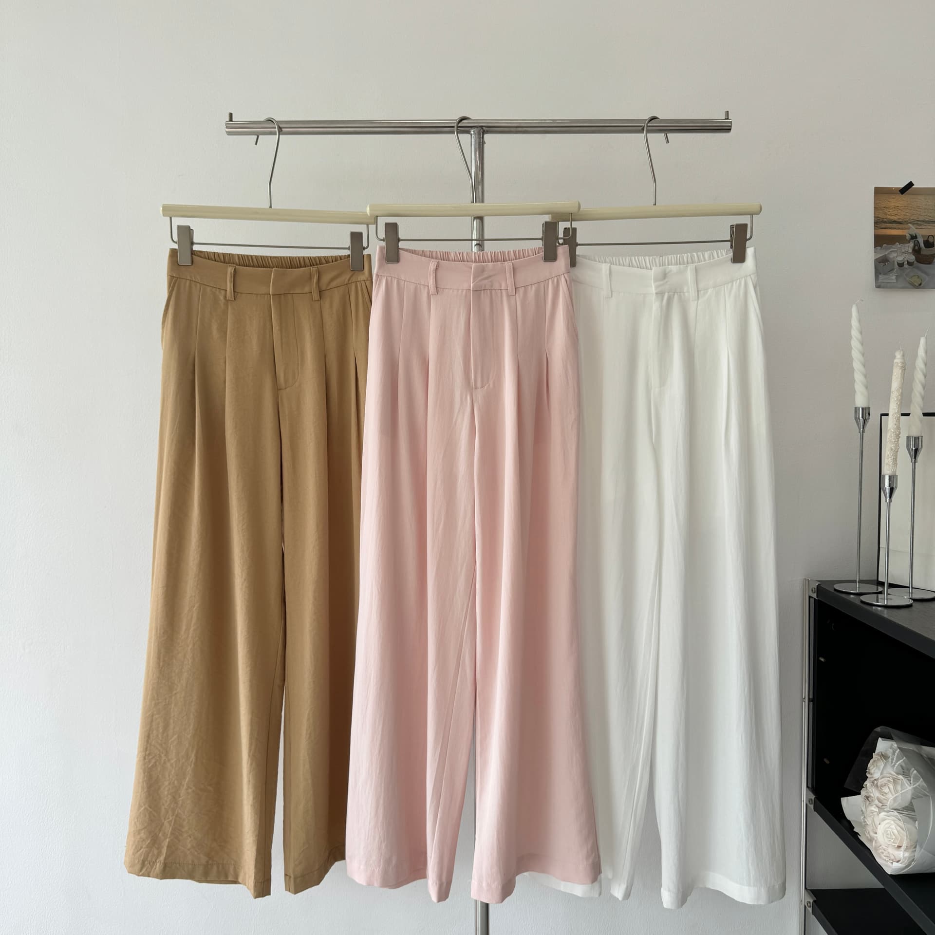 yuyureal 산소 100 전체 아마 여름 에어컨 화이트 핑크색 캐주얼 바지 도루 센스 넓은 다리 면 린넨 바지 상세 이미지 2