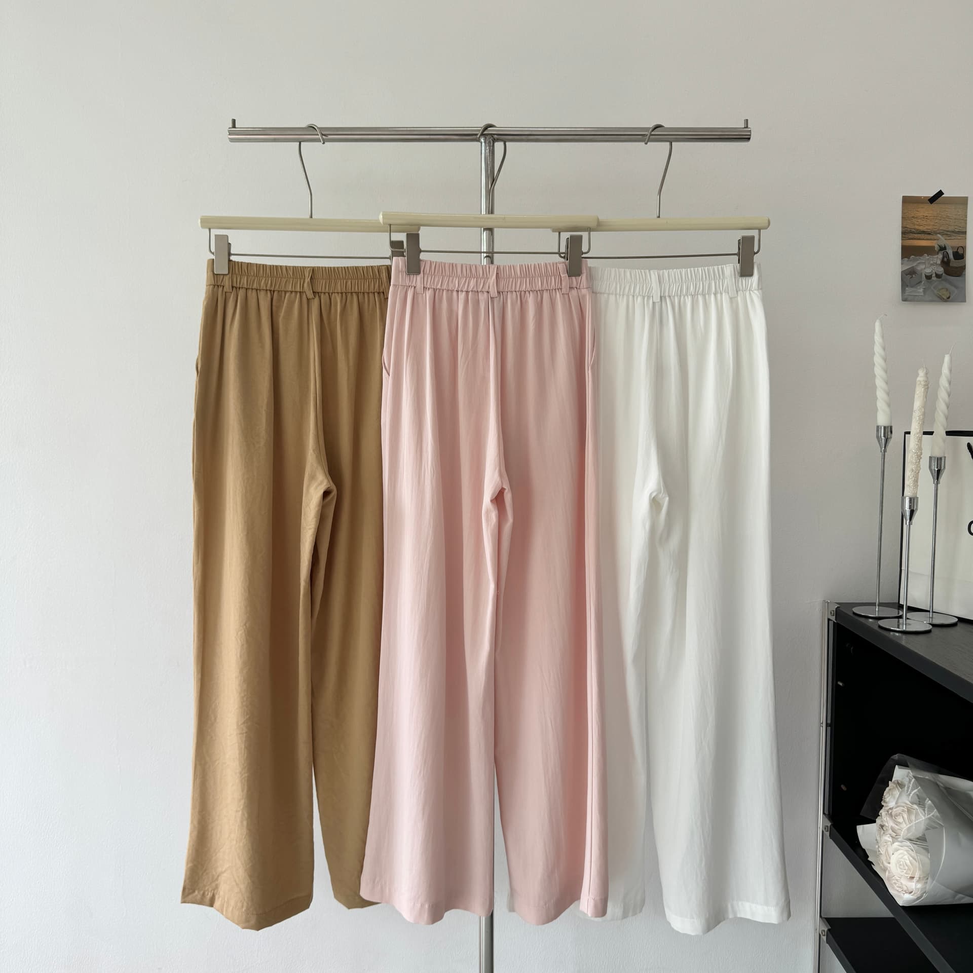 yuyureal 산소 100 전체 아마 여름 에어컨 화이트 핑크색 캐주얼 바지 도루 센스 넓은 다리 면 린넨 바지 상세 이미지 3