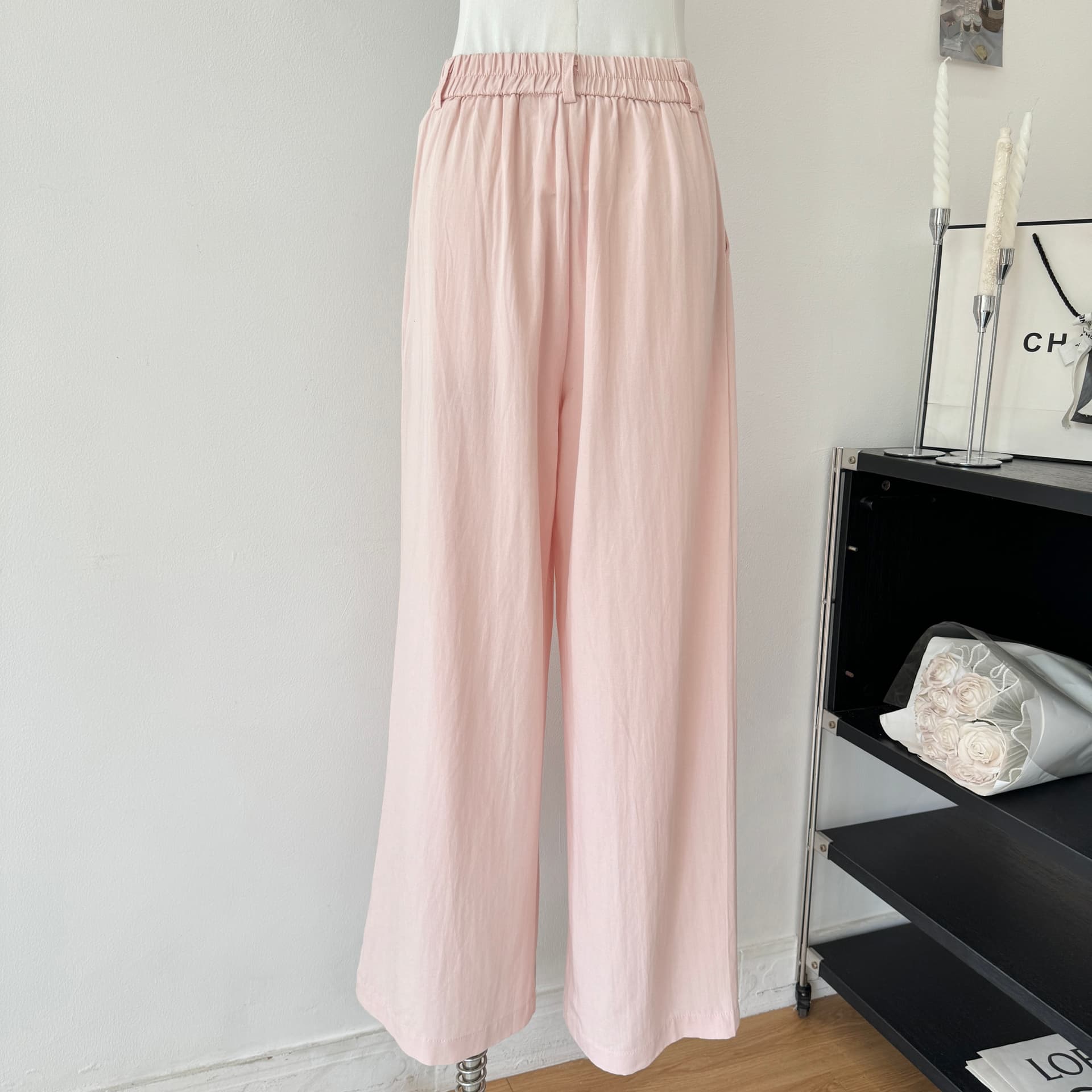 yuyureal 산소 100 전체 아마 여름 에어컨 화이트 핑크색 캐주얼 바지 도루 센스 넓은 다리 면 린넨 바지 상세 이미지 9