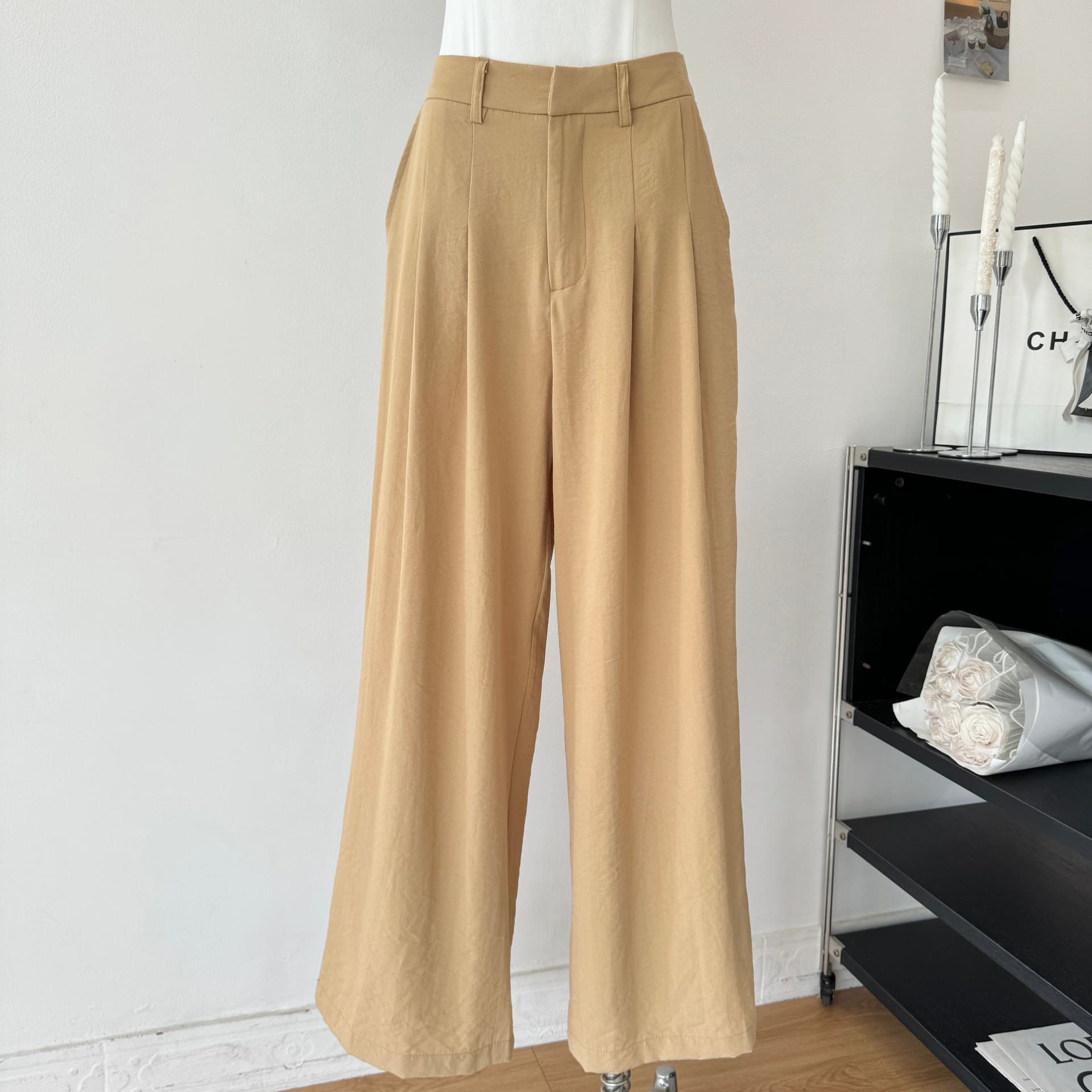 yuyureal 산소 100 전체 아마 여름 에어컨 화이트 핑크색 캐주얼 바지 도루 센스 넓은 다리 면 린넨 바지 상세 이미지 10