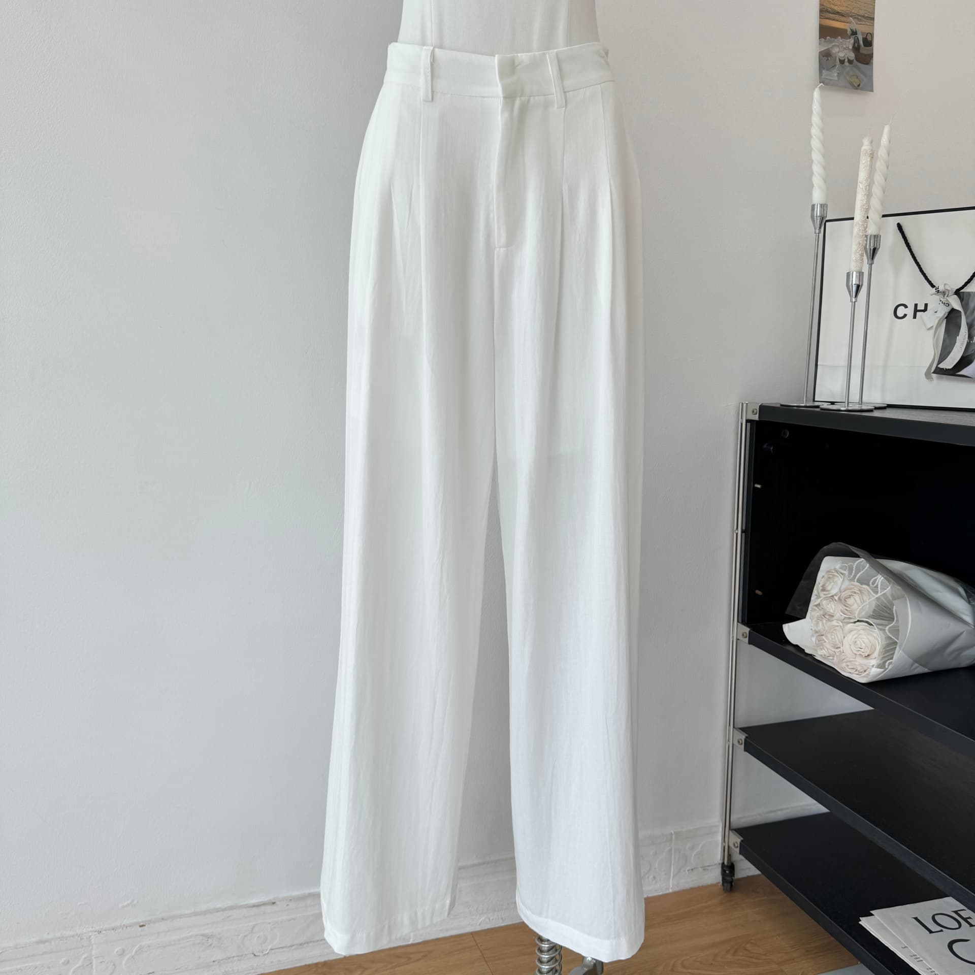 yuyureal 산소 100 전체 아마 여름 에어컨 화이트 핑크색 캐주얼 바지 도루 센스 넓은 다리 면 린넨 바지 상세 이미지 11