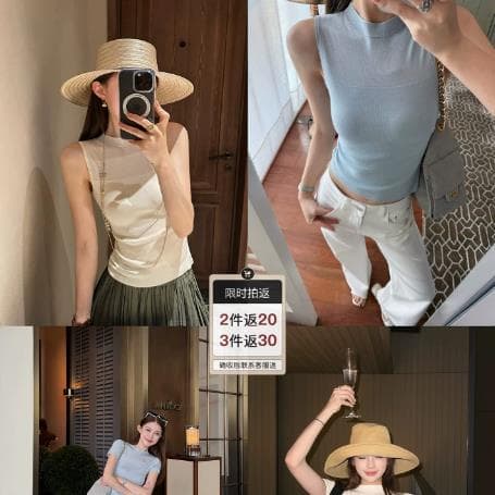 검은 콩 흠 화 분위기 라이 경기 서울 하프 시스루 패치워크 단색 몸매 가꾸기 라운드 넥 니트 조끼 반팔