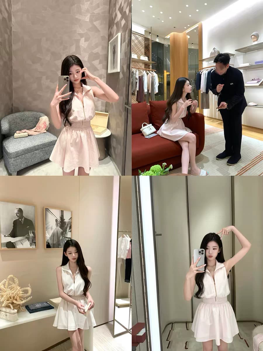 kubiliv1 p 작은 대중 오래된 돈 화이트 폴로 칼라 플리츠 민소매 여성 드레스 허리 수축 슬림해 보이는 A라인 스커트 이미지 2