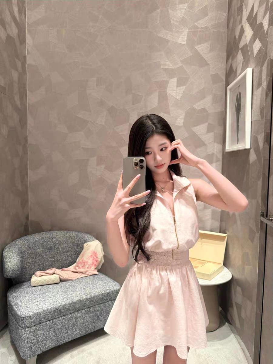 kubiliv1 p 작은 대중 오래된 돈 화이트 폴로 칼라 플리츠 민소매 여성 드레스 허리 수축 슬림해 보이는 A라인 스커트 상세 이미지 1