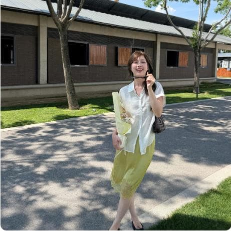 im ~까지 느슨함 그레이트 착용 주간 실크 라미 여성 셔츠 얇은 스타일 디자인 센스 느긋한 핀치 Pleat 반팔 맨위 이미지 4